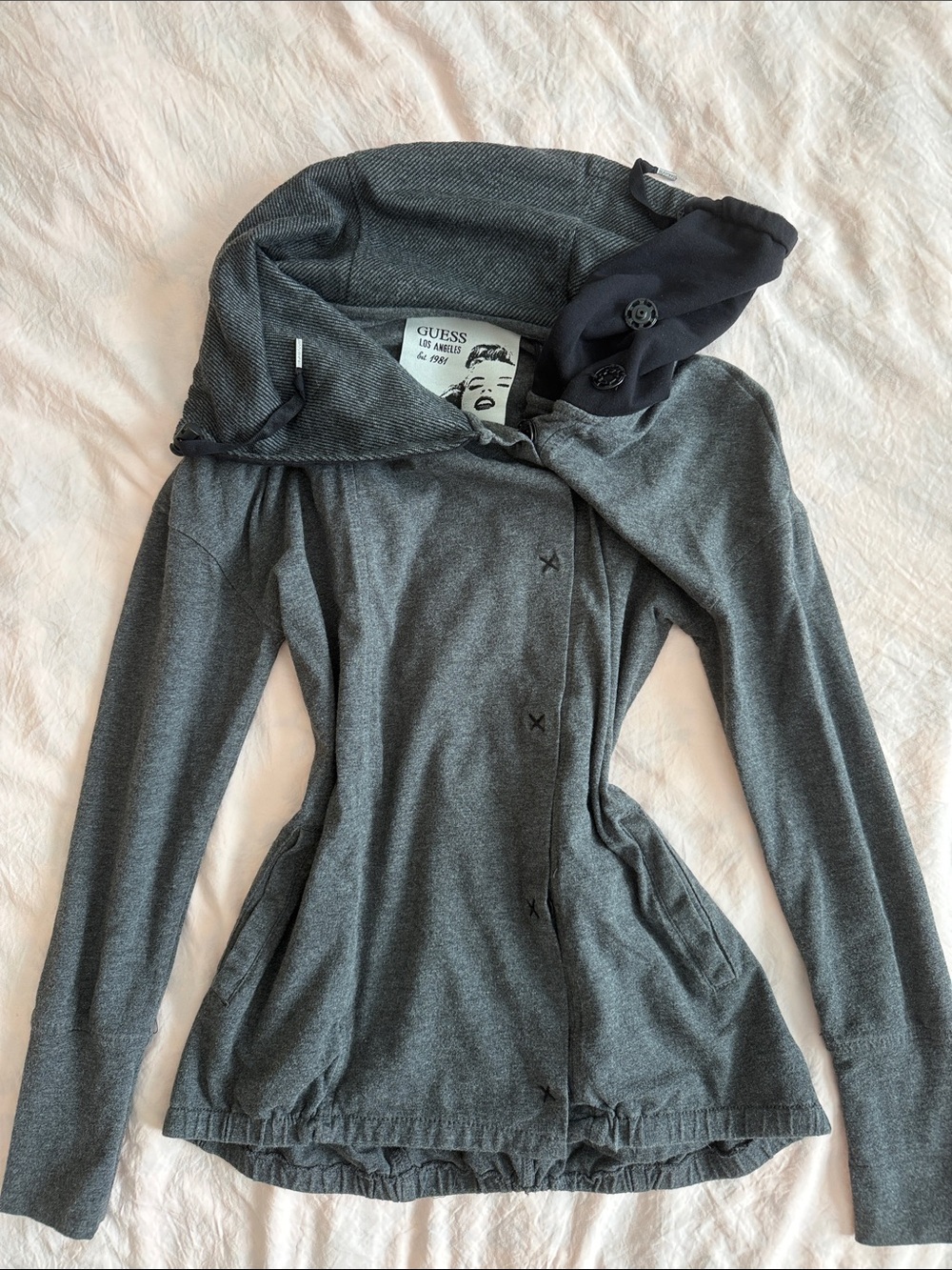 Vintage Y2K guess marilyn monroe asymmetrical cowl neck jacket gray